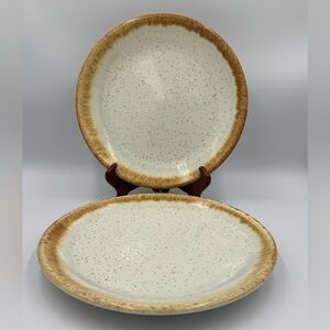 2 McCoy Pottery Graystone Dinner Plates 10 1/2" Brown Drip Vintage